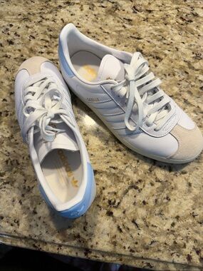 adidas Women’s White Sneakers with Light Blue Accents